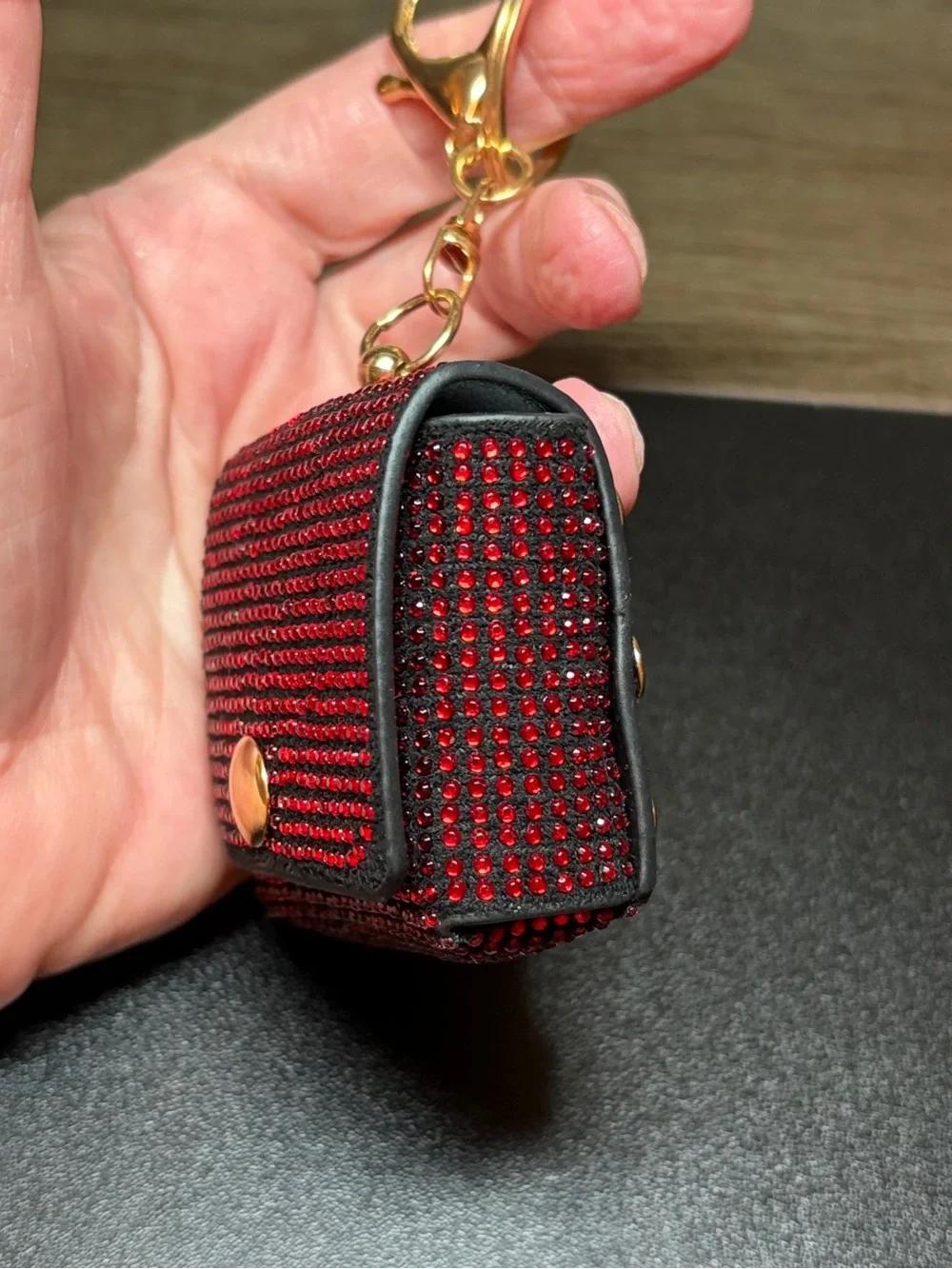 Red Crystal Mini Bag Keychain - Gold Hardware